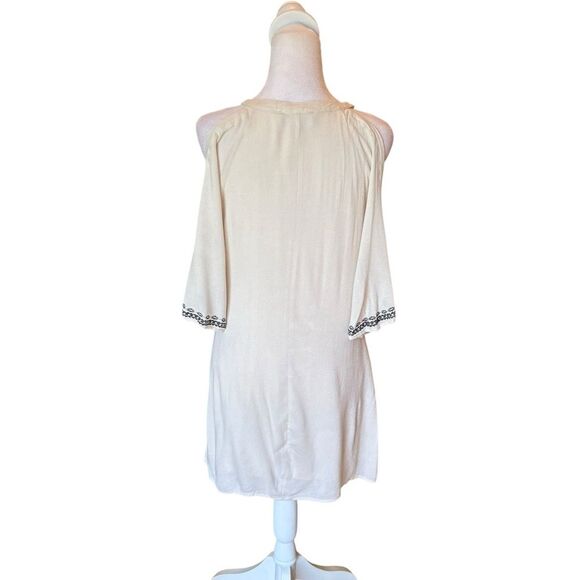 Lulus To the Sea Light Beige Embroidered Cold Shoulder Dress Womens Size Medium - Picture 4 of 14